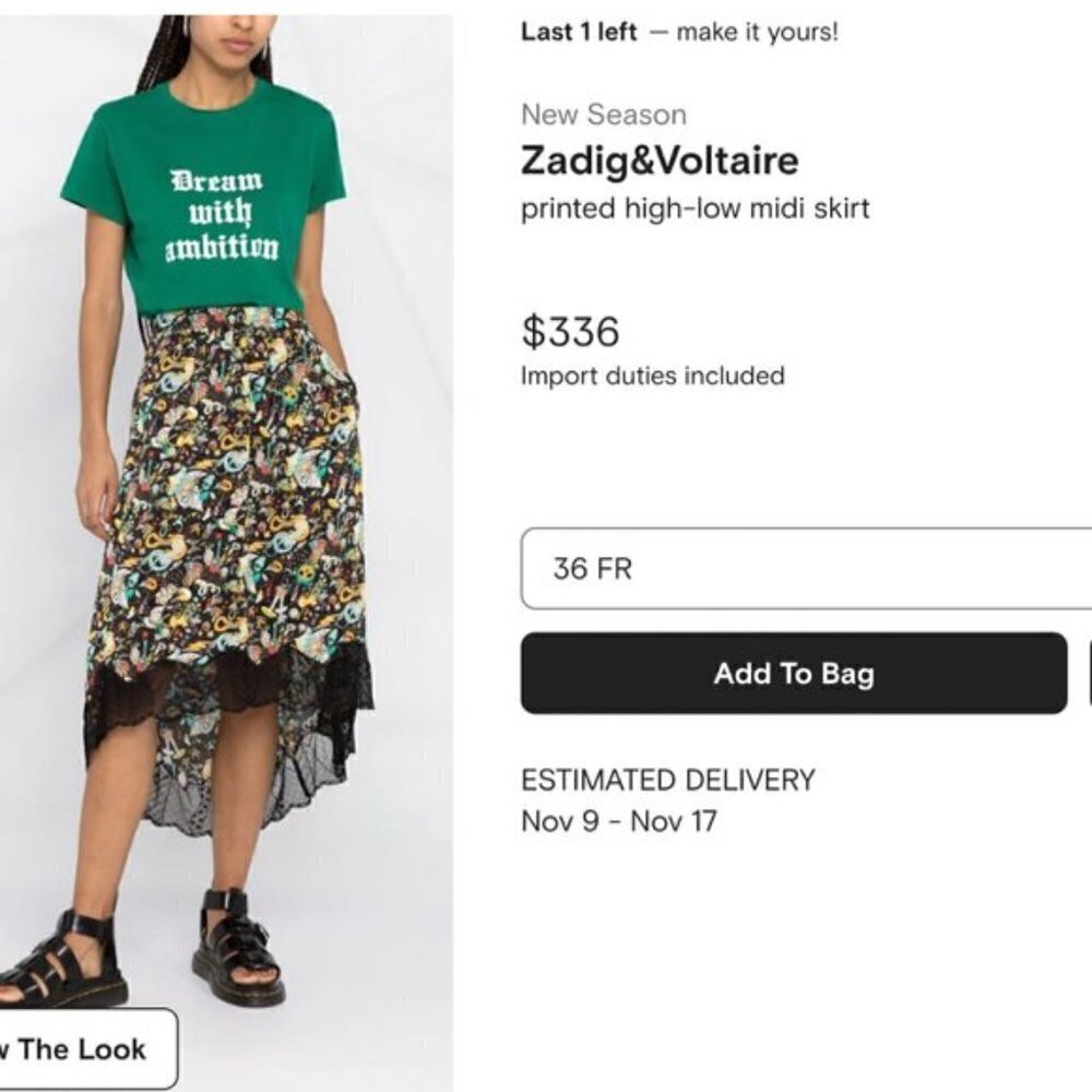 Zadig & Voltaire Skull Print High Low Midi Skirt Lace Hem Boho Gothic Designer - Picture 3 of 15